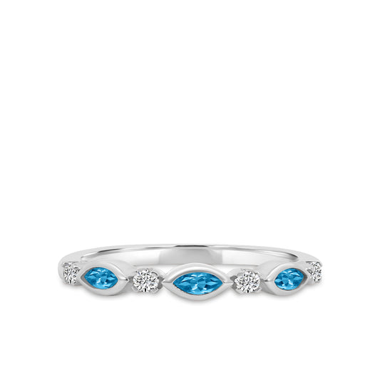 10KW 0.14 Ctw Marquise and Dot Diamond Band with Alt Blue Topaz