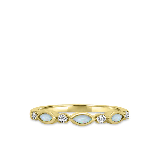 10KY 0.14 Ctw Marquise and Dot Diamond Band with Alt Opal