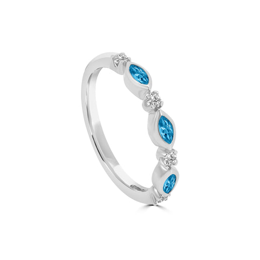 10KW 0.14 Ctw Marquise and Dot Diamond Band with Alt Blue Topaz