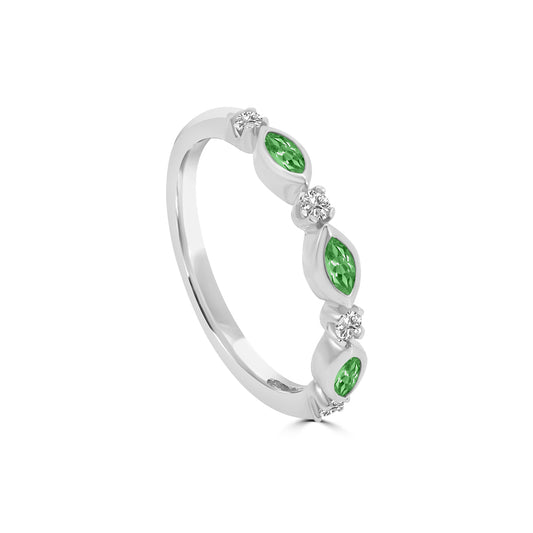 10KW 0.14 Ctw Marquise and Dot Diamond Band with Alt Emerald