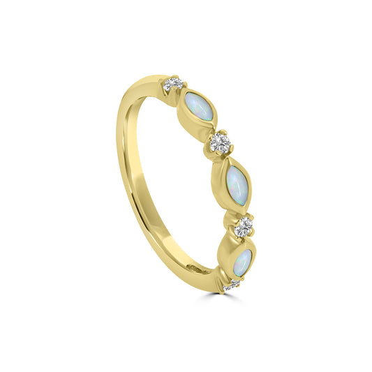 10KY 0.14 Ctw Marquise and Dot Diamond Band with Alt Opal