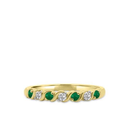 10KY 0.10 Ctw Twisted Diamond Band with Alt Emerald