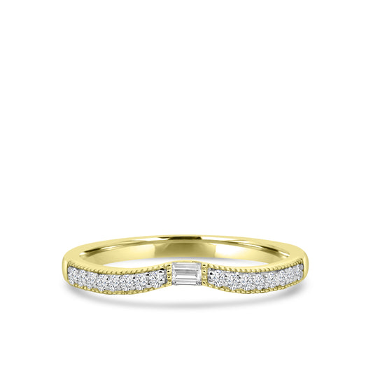 14KR 0.13 Ctw Curved Centered Baguette with Milgrain Diamond Band