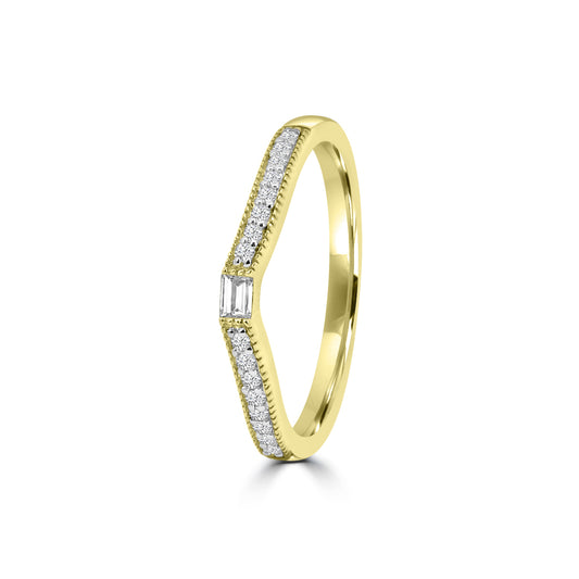 14KR 0.13 Ctw Curved Centered Baguette with Milgrain Diamond Band