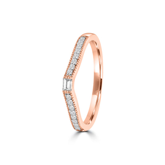 14KR 0.13 Ctw Curved Centered Baguette with Milgrain Diamond Band